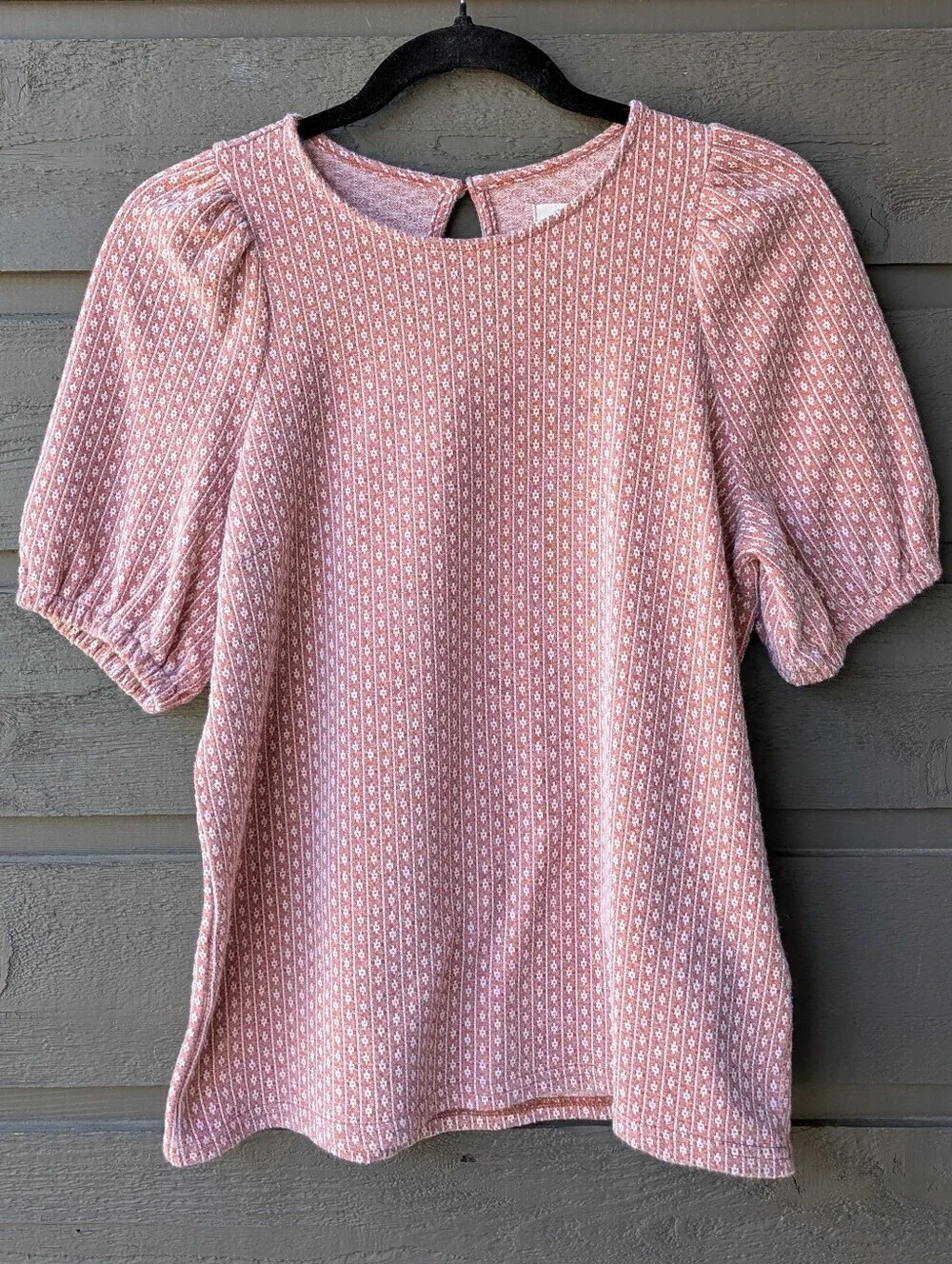 Madewell Floral Jacquard Puff-Sleeve Tee Afterglow Red Size Small